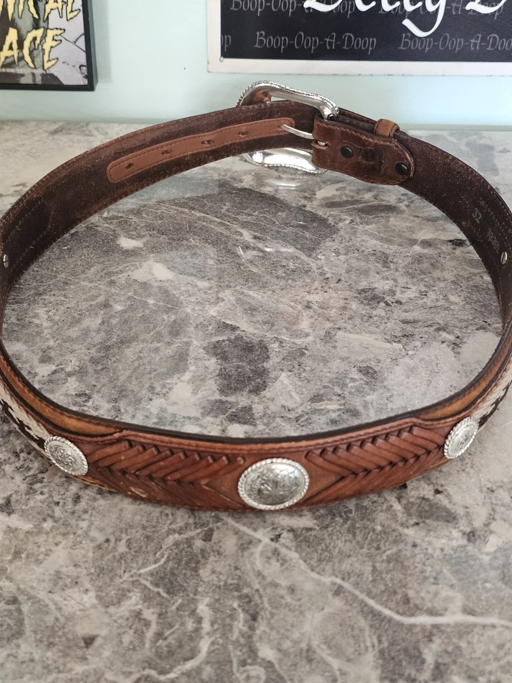 Vintage Brown Leather Western Belt Brown Leather Western Belt with Silver Buckle